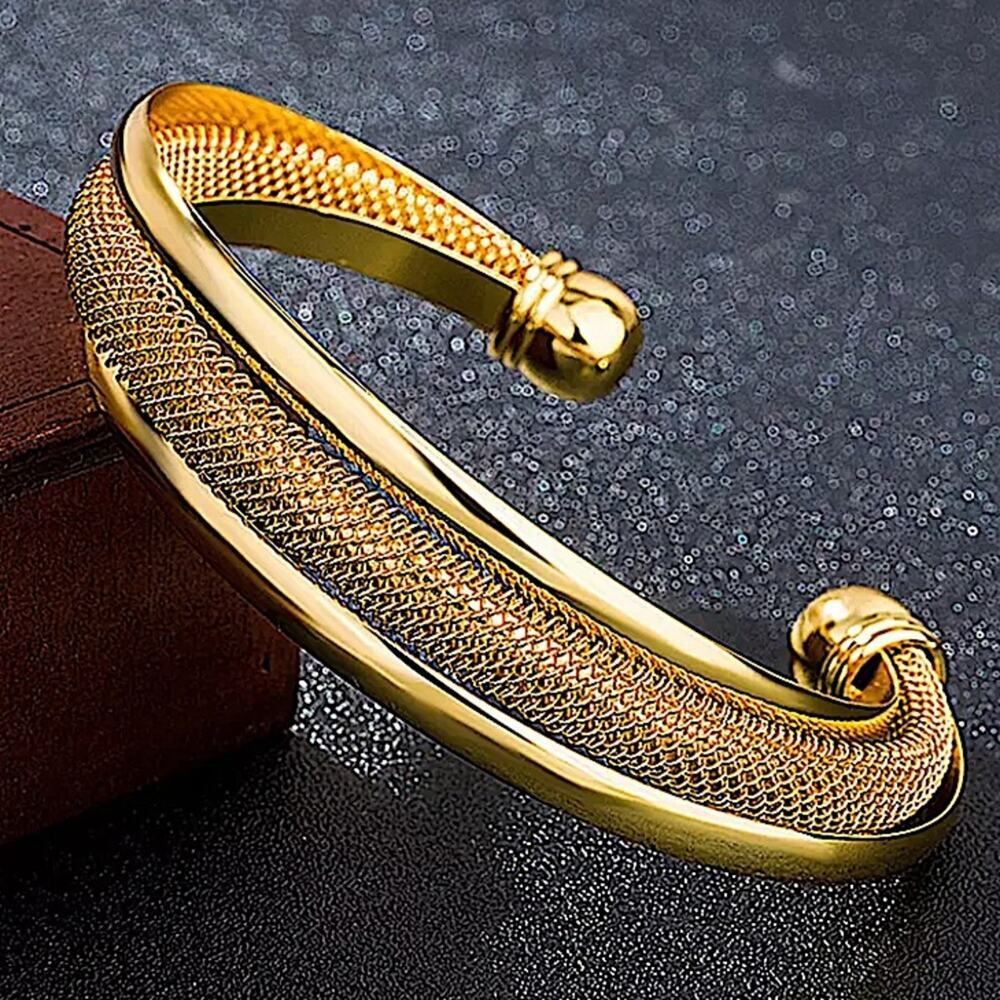 Mesh Gold Plated Bangle Cuff Bracelet